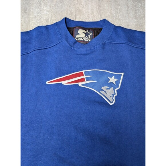 Vintage Starter Embroidered New England Patriots Blue Sweatshirt Medium - Picture 4 of 12